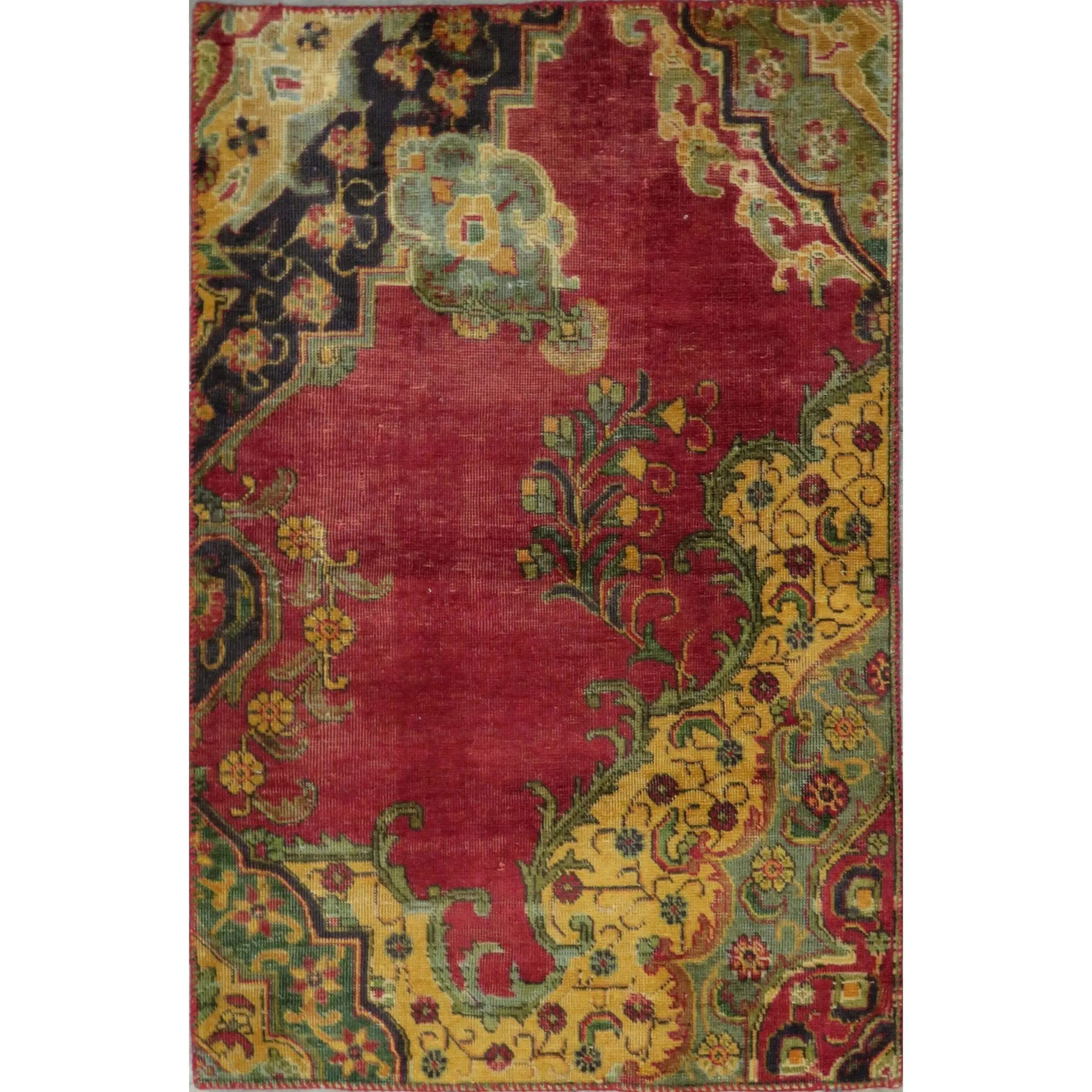 One Of The Kind Hand-Knotted Persian Wool Rug _ Luxurious Vintage Design, 4'0" x 3'0", Artisan Crafted